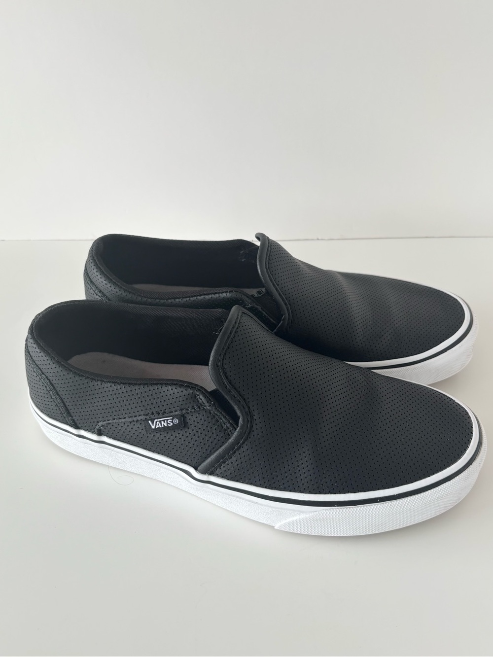 VANS Classic Slip-On Perforated Leather Sneakers in Black (8.5)